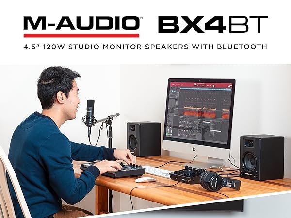 Amazon.com: M-Audio BX4BT 4.5" Studio Monitors & PC Speakers with Bluetooth  for Recording and Multimedia with Music Production Software, 120W, Pair,  black