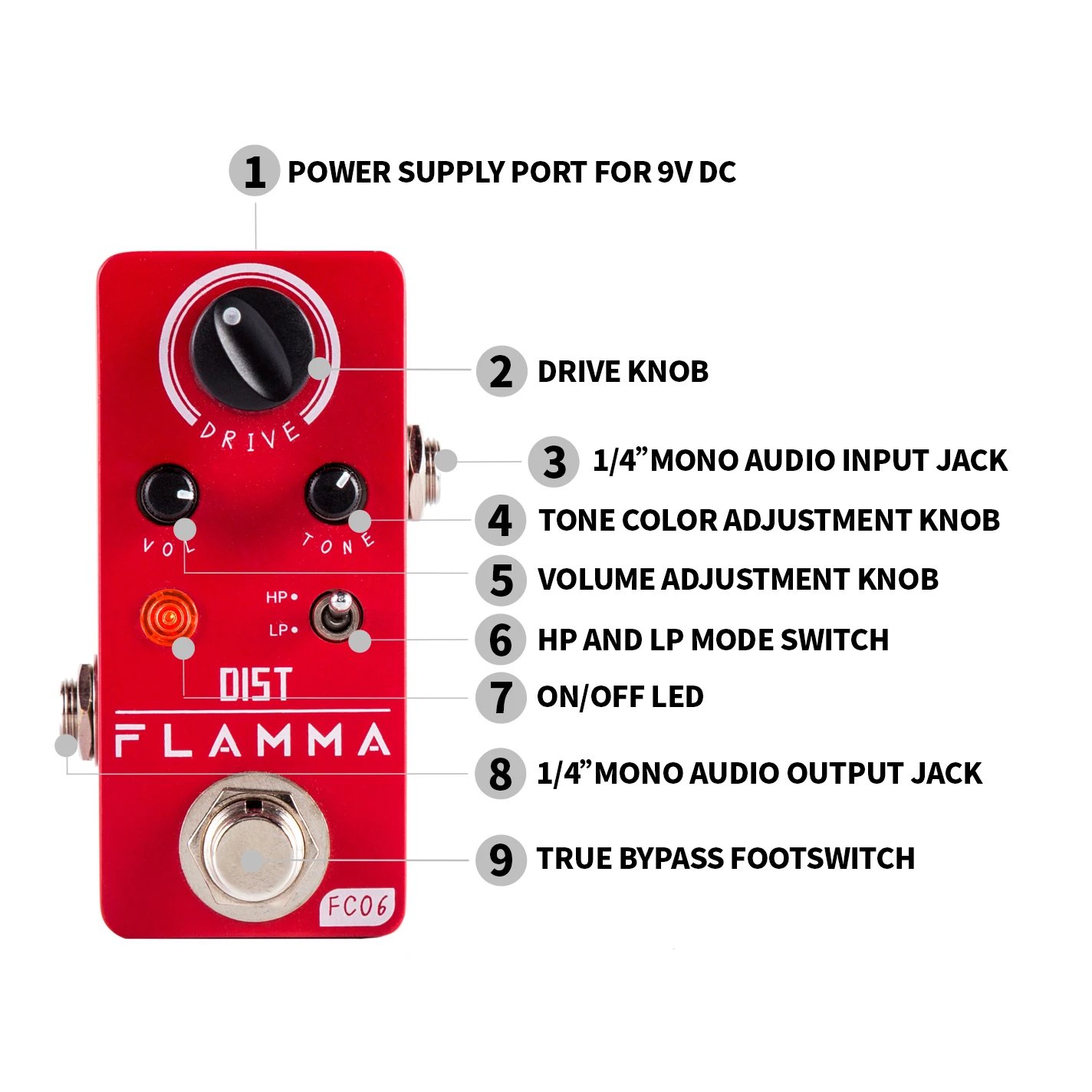 FLAMMA FC06 Distortion Guitar Pedal Electric Guitar Distortion Effects Mini  Pedal True Bypass with Power Supply|Electric Instrument Parts &amp;  Accessories| - AliExpress