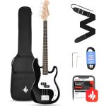 Donner DPB 510D 4 String P Style Electric Bass Full Size for Beginner with Bag, Guitar Strap, Guitar Cable, Black