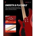 Donner DPJ 100R 4 String PJ Style Electric Bass Full Size for Beginner with Bag, Guitar Strap, Guitar Cable, Red - Gambar 4