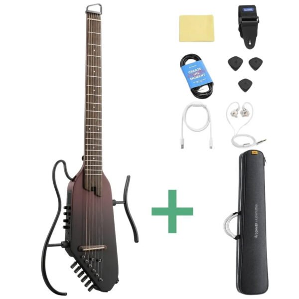 Donner HUSH I PRO Acoustic Electric Travel Guitar Kit with Sound Effects, Maillard Fade