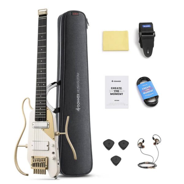 Donner HUSH X PRO Smart Travel Guitar Headless Versatile Preset, White Luxe