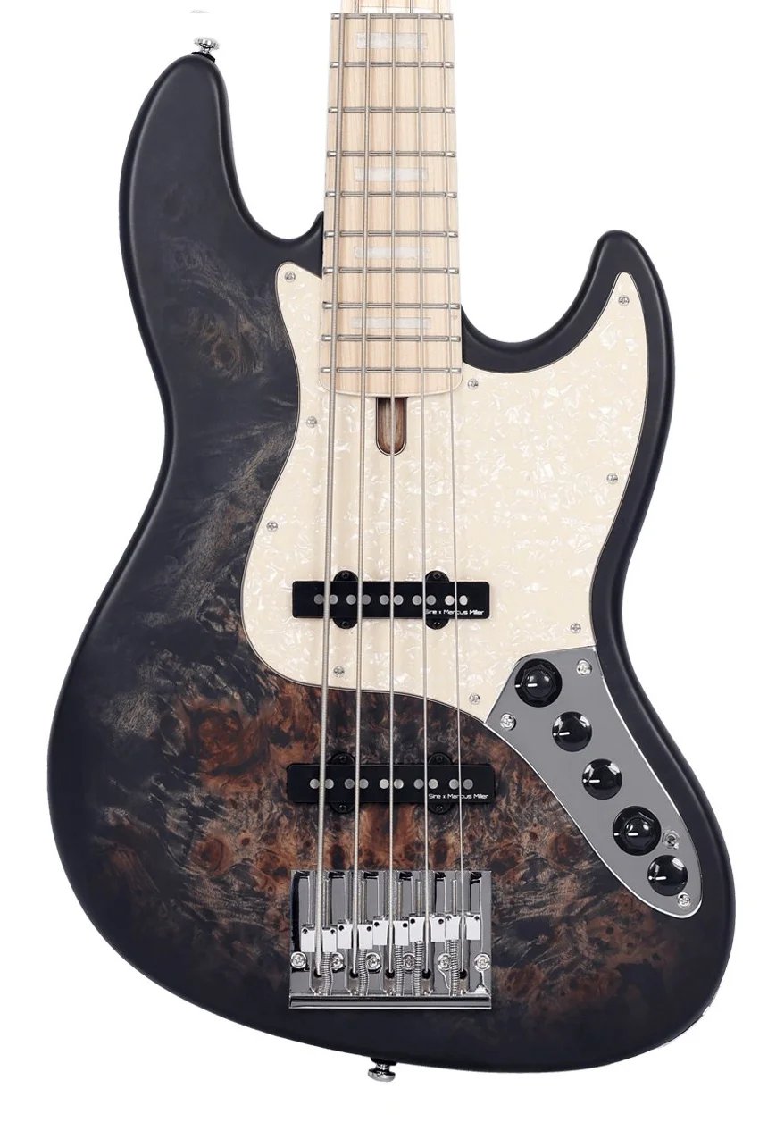 Sire Marcus Miller V7 Swamp Ash Reissue 5 String Electric Bass, Transparent Black Satin