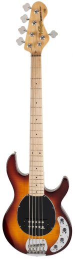 Vintage V965TSB Active 5 String Electric Bass, Flame Top Brown