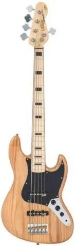 Vintage VJ75MNAT ReIssued Maple Fingerboard 5 String Electric Bass, Natural Ash