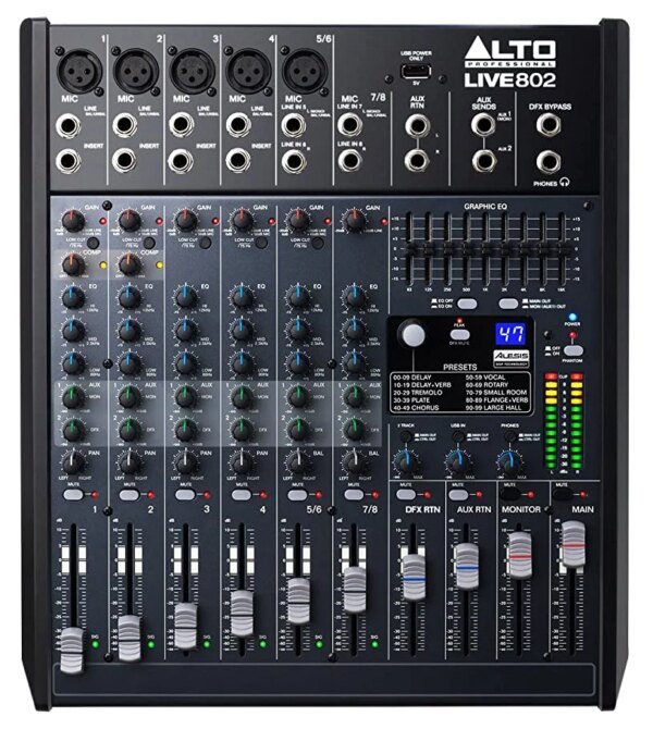 Alto LIVE 802 8 Channel 2 Bus Mixer with 5 XLR Inputs