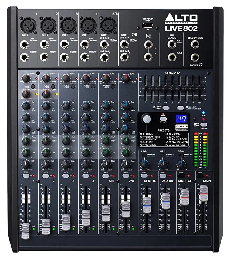 Alto LIVE 802 8 Channel 2 Bus Mixer with 5 XLR Inputs