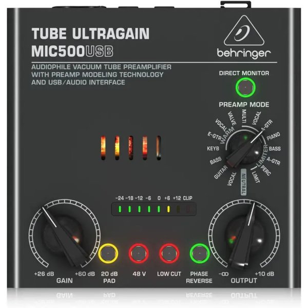 Behringer MIC500 USB Audiophile Vacuum Tube Preamplifier with Preamp Modeling Technology and USB/Audio Interface