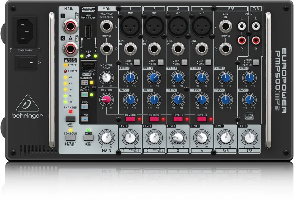 Behringer PMP500 MP3 500-Watt 8-Channel Powered Mixer with MP3 Player