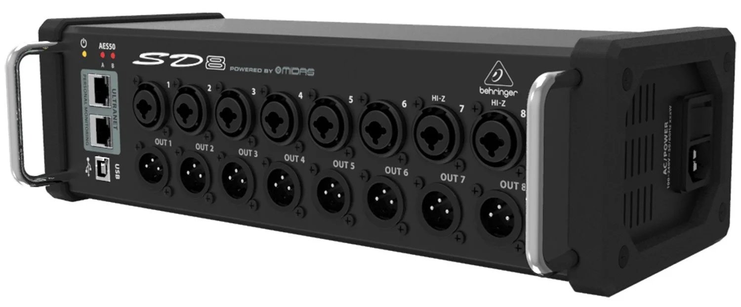products behringer sd8 i o stage box with 8 remote controllable midas preamps 8 outputs aes50 networking and ultranet personal monitoring hub a167678