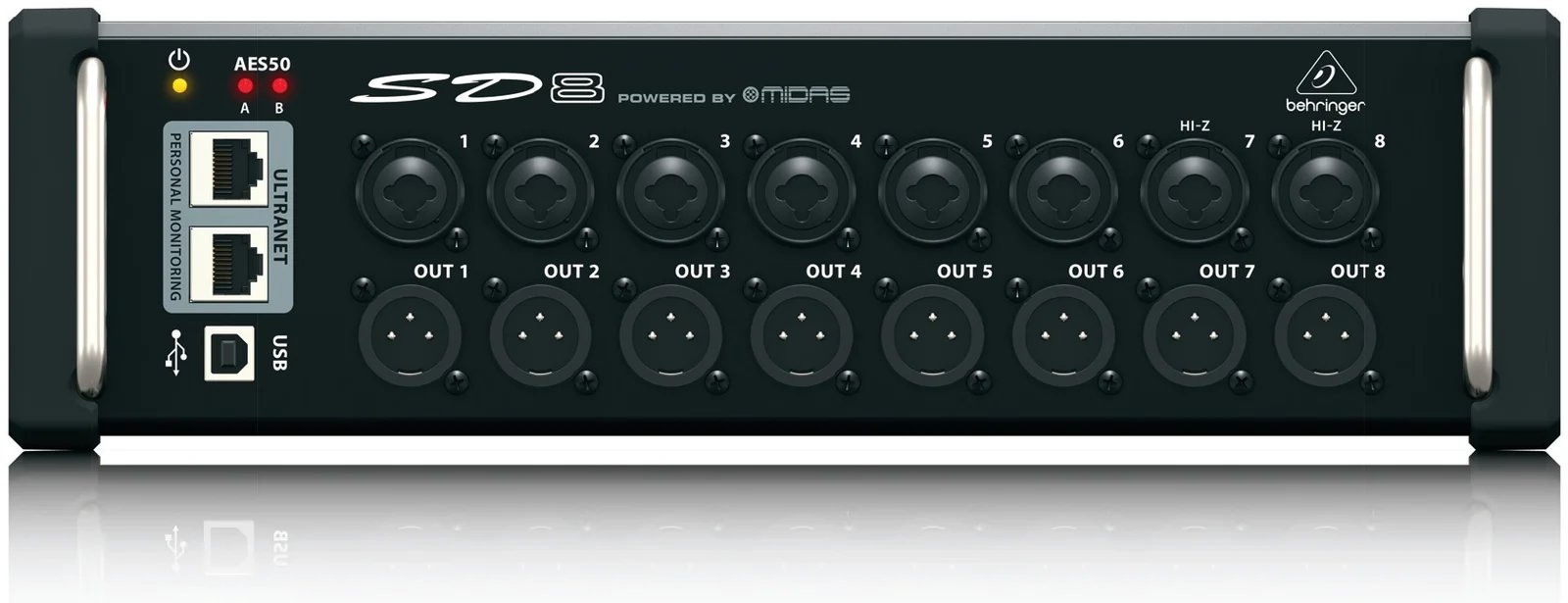 products behringer sd8 i o stage box with 8 remote controllable midas preamps 8 outputs aes50 networking and ultranet personal monitoring hub a167679