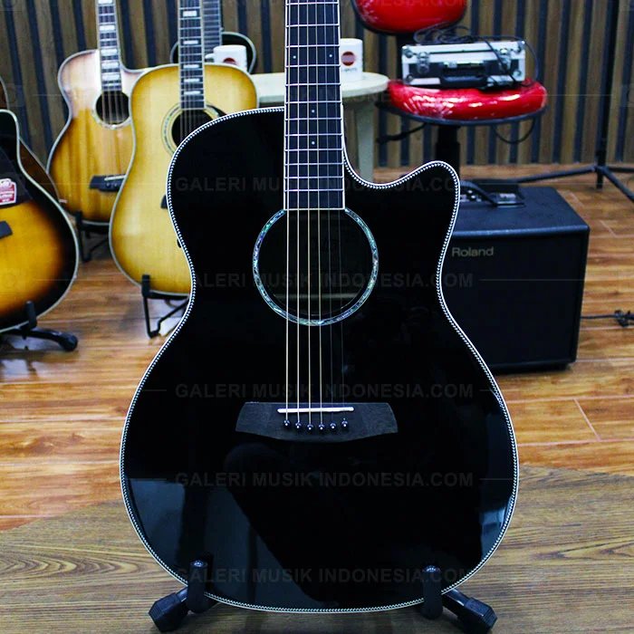Cetta OM28CE BK Acoustic Electric Guitar, Black