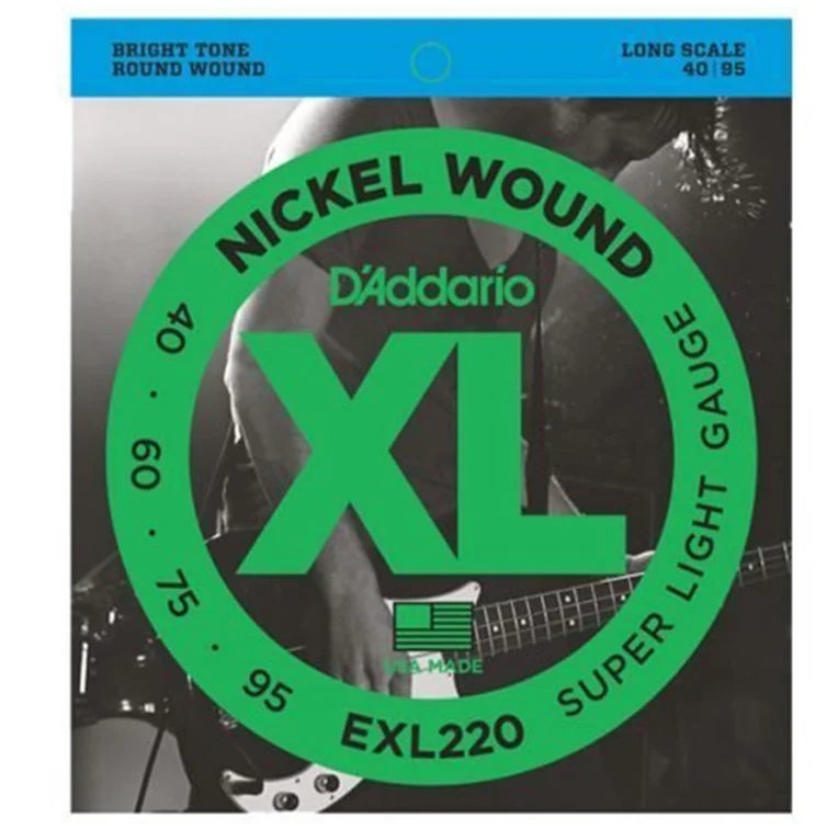 D Addario EXL220 Nickel 40-95 Wound Super Light Electric Bass String, Long Scale D Addario EXL220 Nickel 40-95 Wound Super Light Electric Bass String, Long Scale