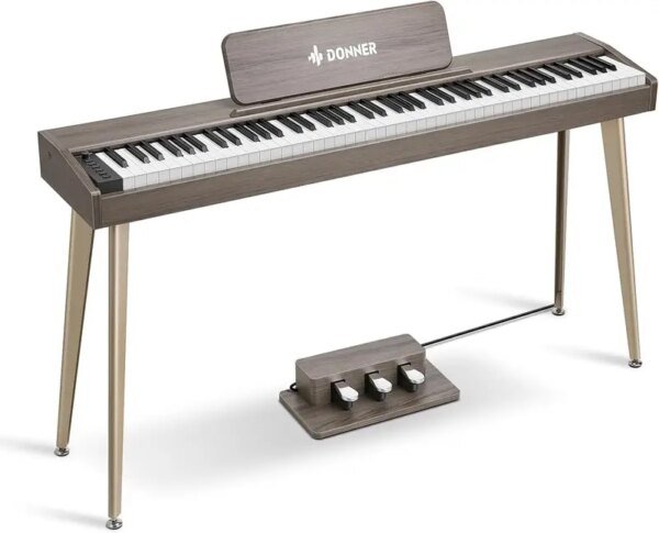 Donner DDP 60 88 Key Semi Weighted Upright Wood Grain Digital Piano, Classic Gray