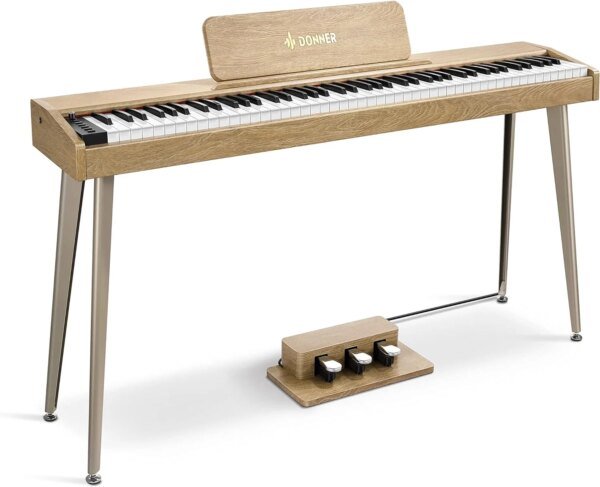 Donner DDP 60 88 Key Semi Weighted Upright Wood Grain Digital Piano, Light Wood Grain