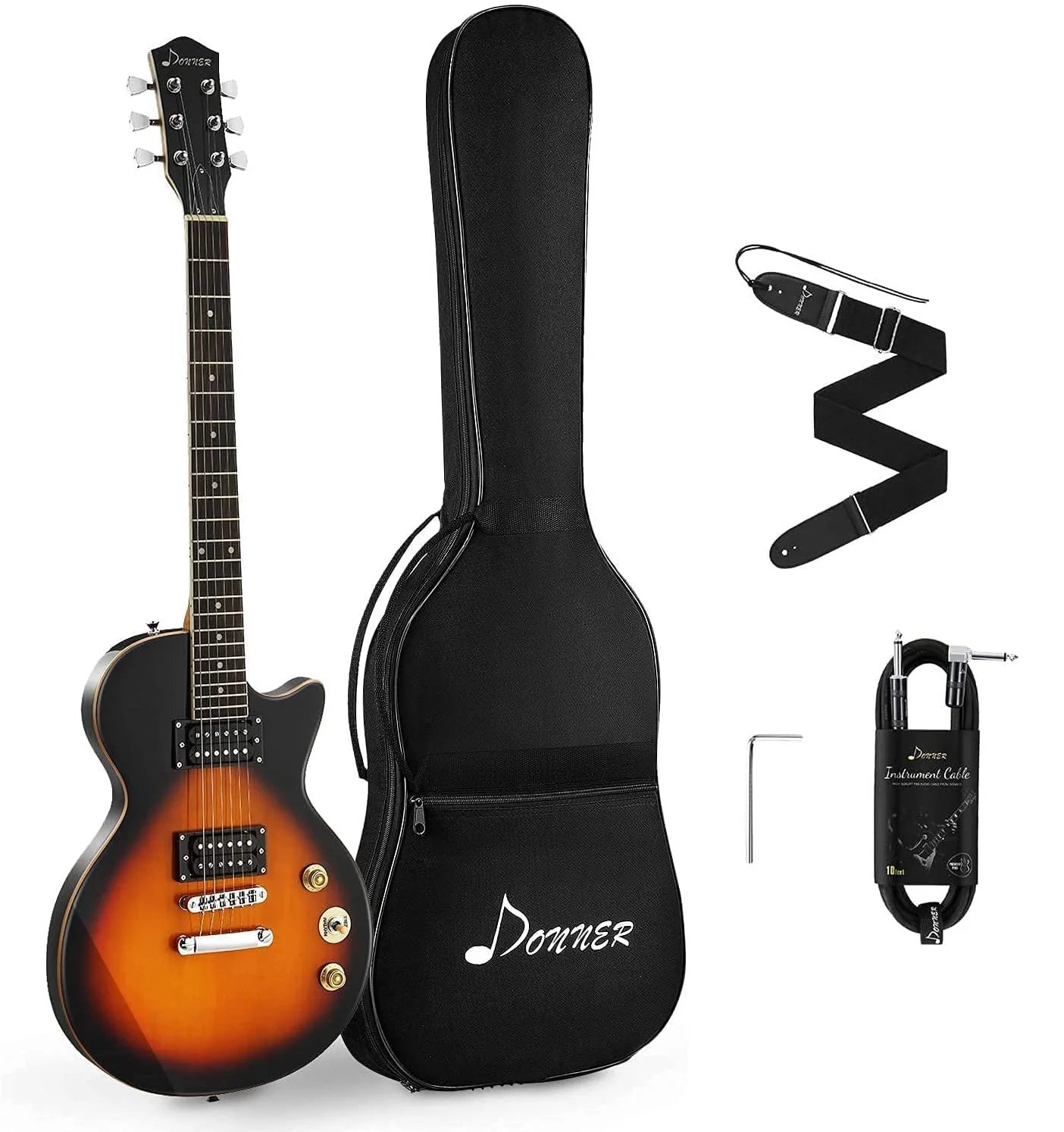 Donner DLP 124S Les Paul Body Electric Guitar Kit Sunburst Yellow, with Mini 3 Watt Electric Guitar Amp