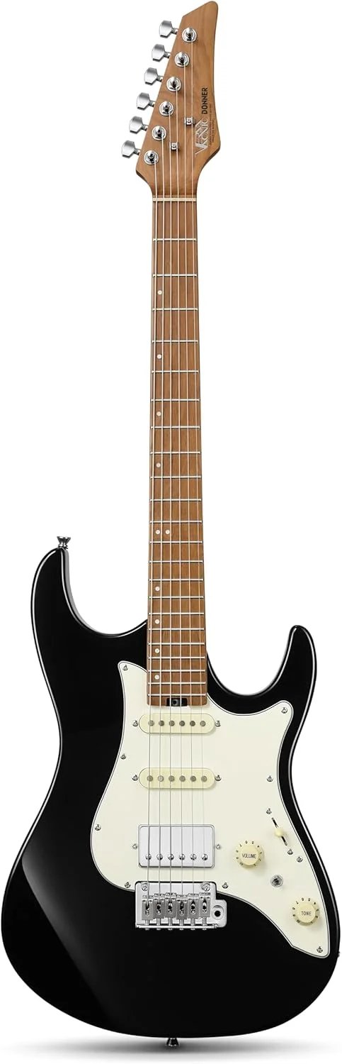 Donner DST 550B Electric Guitar Solid Double cut Poplar Body with Bag, Black