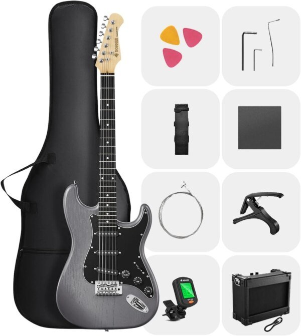 Donner DST 80 Classic SSS Pickup Electric Guitar Complete, Matte Black