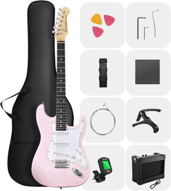 Donner DST 80 Classic SSS Pickup Electric Guitar Complete, Shell Pink