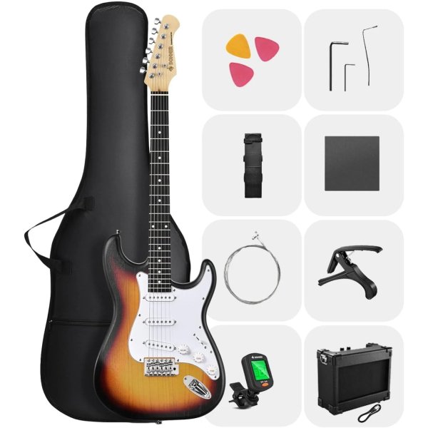 Donner DST 80 Classic SSS Pickup Electric Guitar Complete, Sunburst