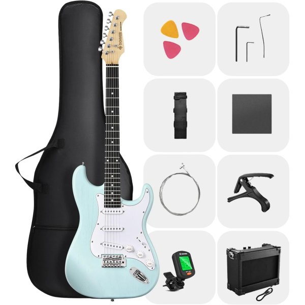 Donner DST 80 Classic SSS Pickup Electric Guitar Complete, Surf Green