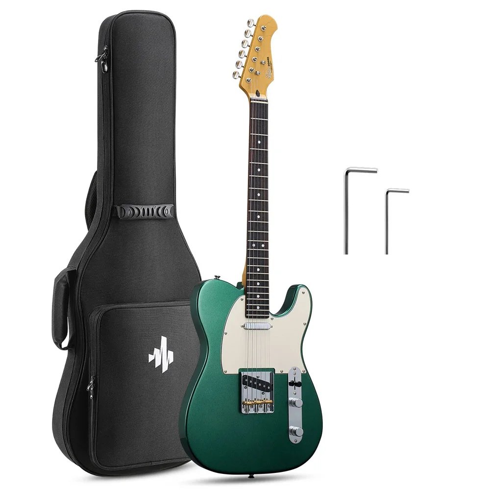 Donner DTL-600 Vintage Tele Electric Guitar, Sherwood Metallic Green with Gig Bag