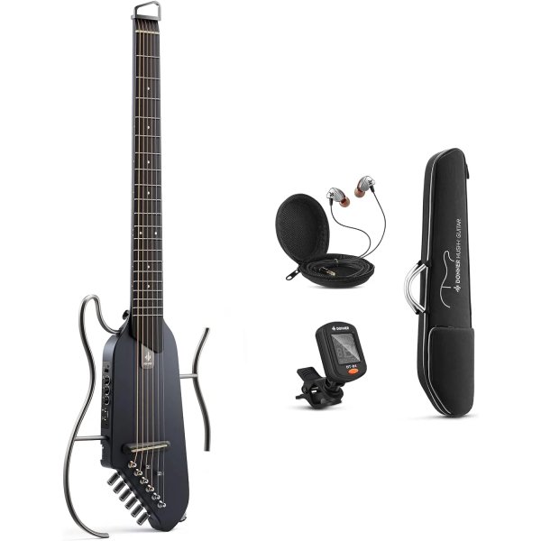 Donner HUSH I Portable Ultra Light, Black and Silent Acoustic Electric Guitar with Gig Bag
