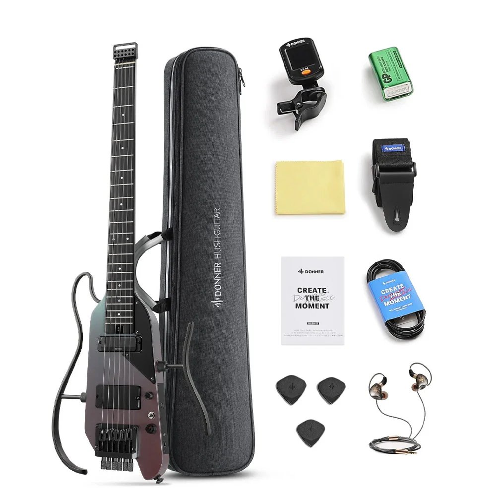 Donner HUSH X PRO Smart Travel Guitar Headless Versatile Preset, Midnight Glow