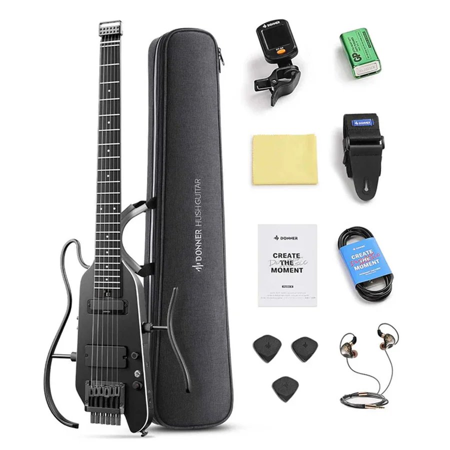 Donner HUSH X PRO Travel Guitar Headless Versatile Preset, Black
