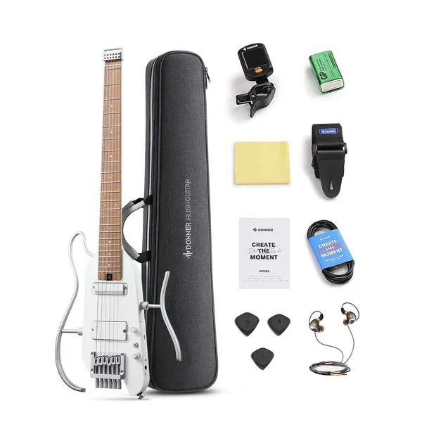 Donner HUSH X PRO Travel Guitar Headless Versatile Preset, White