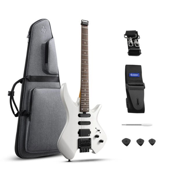 Donner NHL-500 HSS Solid Body Electric Guitar Headless with Gig Bag, White