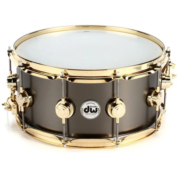 products dw collector s drvd6514svgbk satin black over brass 14x6 5 inch snare drum gold hardware a163833