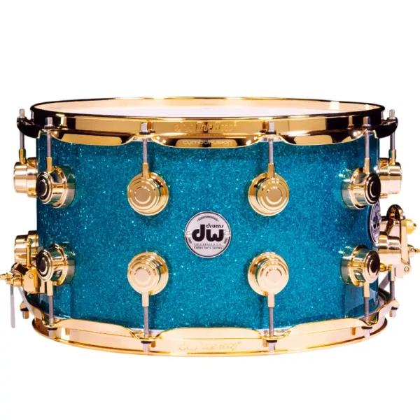products dw collector s drx10814ssg083 ssc maple snare drum w gold hardware teal glass a163775