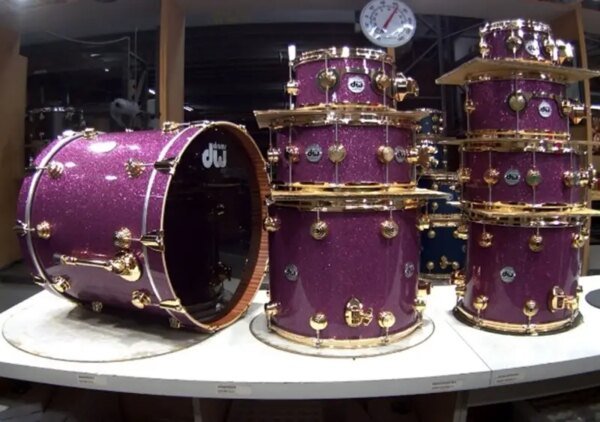 DW Collector's Purple Glass Maple Mahogany Gold Hardware 7 Piece Drum Set