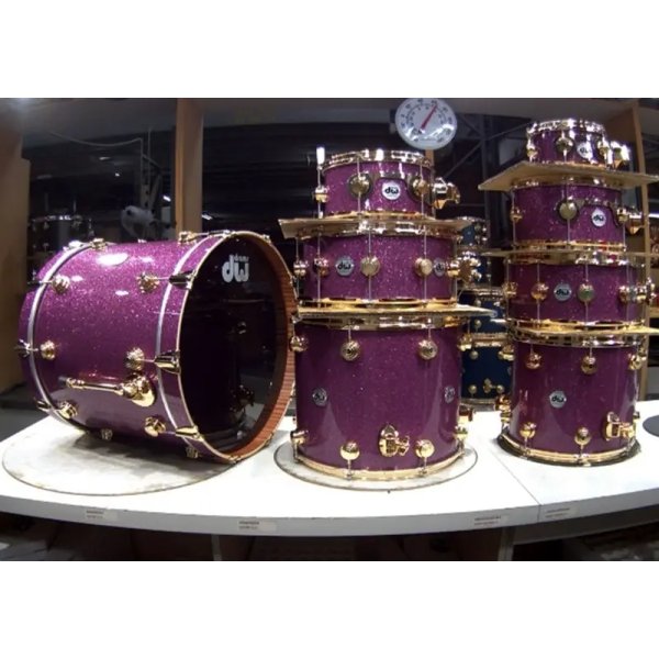 DW Collector's Purple Glass Maple Mahogany Gold Hardware 7 Piece Drum Set