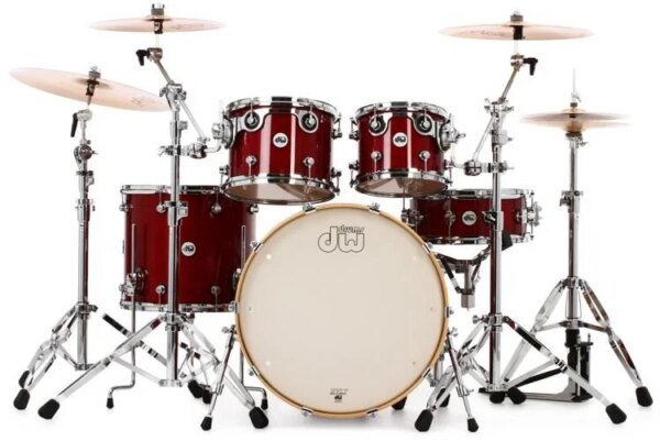 DW Design 5 Piece Drum Set, Cherry Stain