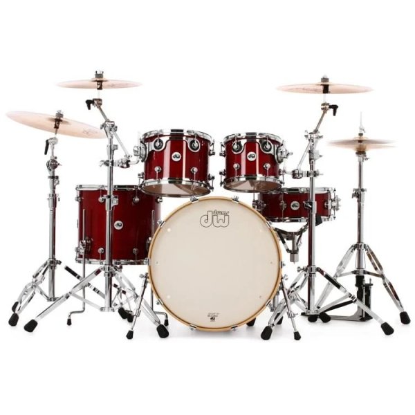 DW Design 5 Piece Drum Set, Cherry Stain