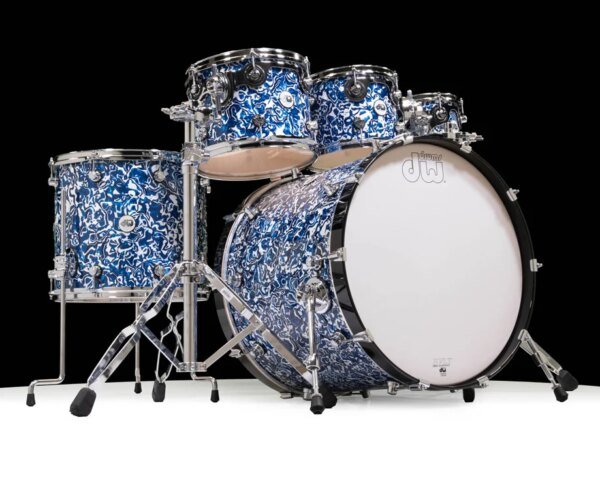 DW Design 5 Piece Drum Set with Hardware without Throne, Blue Lightning Limited Edition