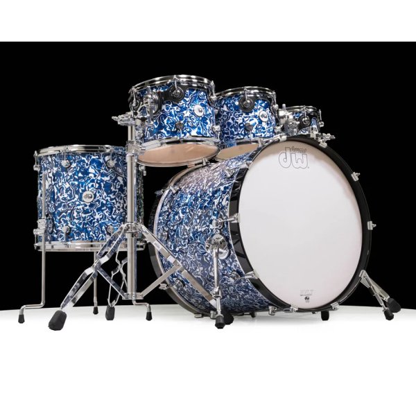 DW Design 5 Piece Drum Set with Hardware without Throne, Blue Lightning Limited Edition