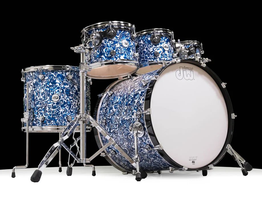 DW Design 5 Piece Drum Set with Hardware without Throne, Blue Lightning Limited Edition
