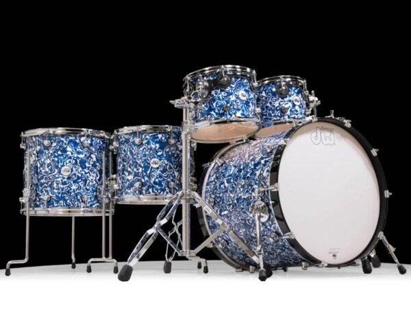 DW Design 6 Piece Drum Set, with Hardware without Throne, Blue Lightning Limited Edition
