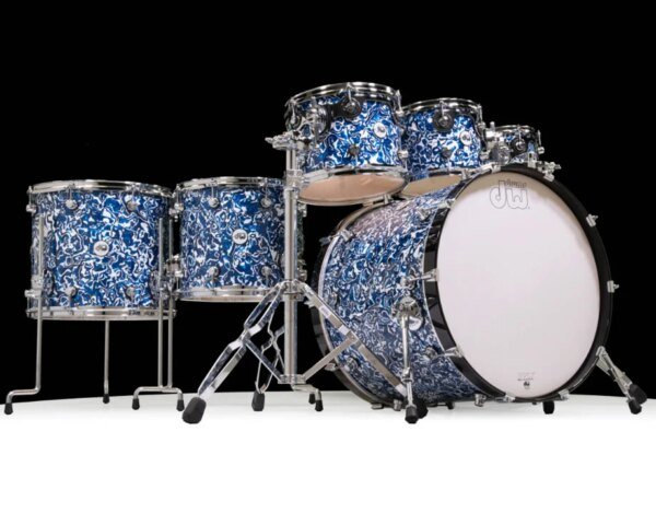 DW Design 7 Piece Drum Set with Hardware without Throne, Blue Lightning Limited Edition