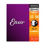 Elixir 11077 Nanoweb 80/20 Bronze Acoustic Guitar Strings, Light-Medium, 12-56