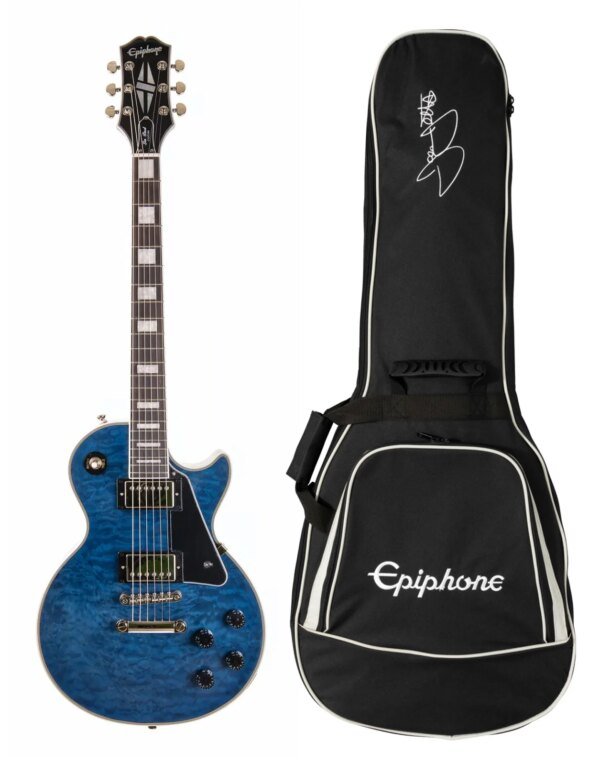 Epiphone Les Paul Custom Electric Guitar with Premium Gig Bag, Viper Blue