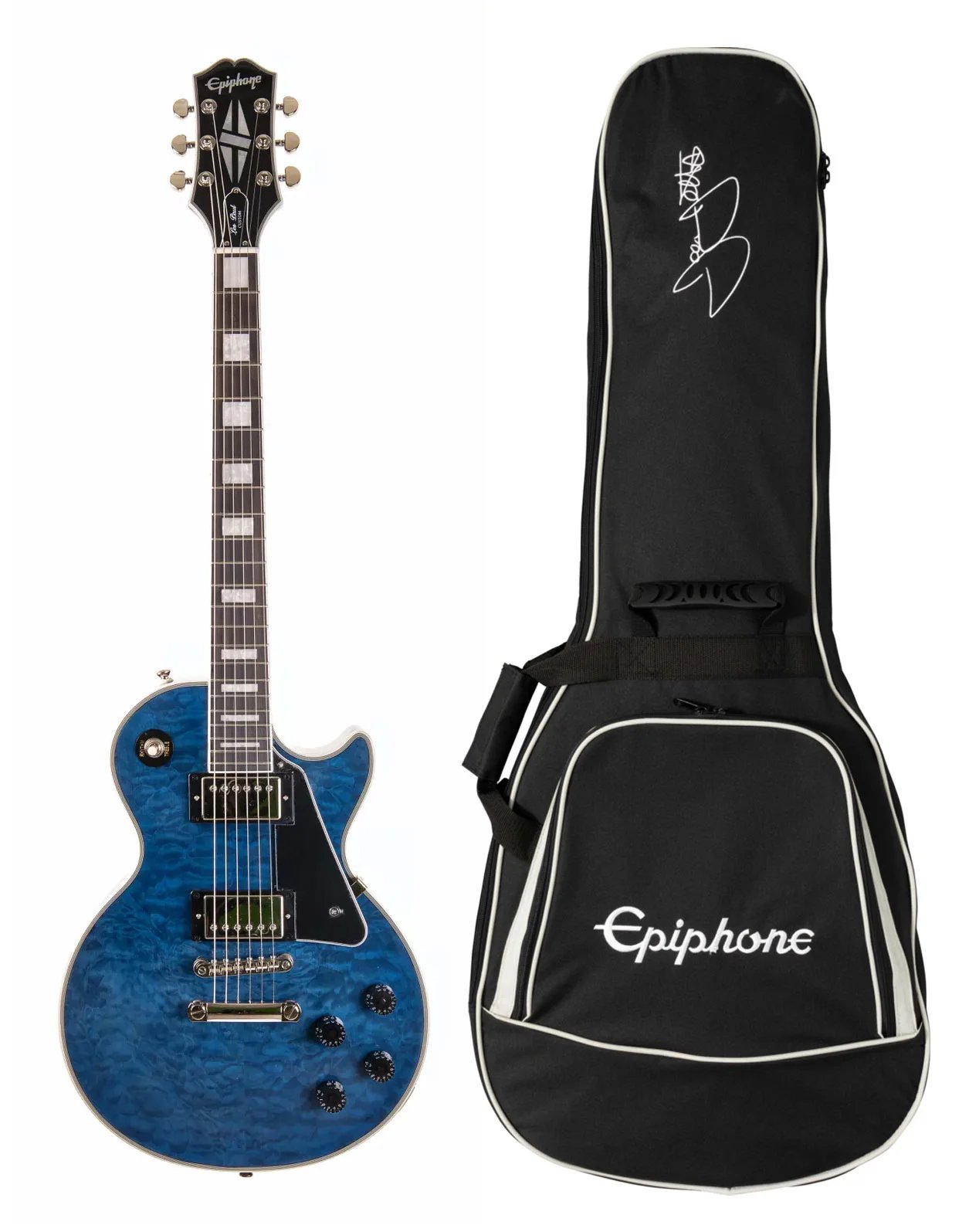 Epiphone Les Paul Custom Electric Guitar with Premium Gig Bag, Viper Blue