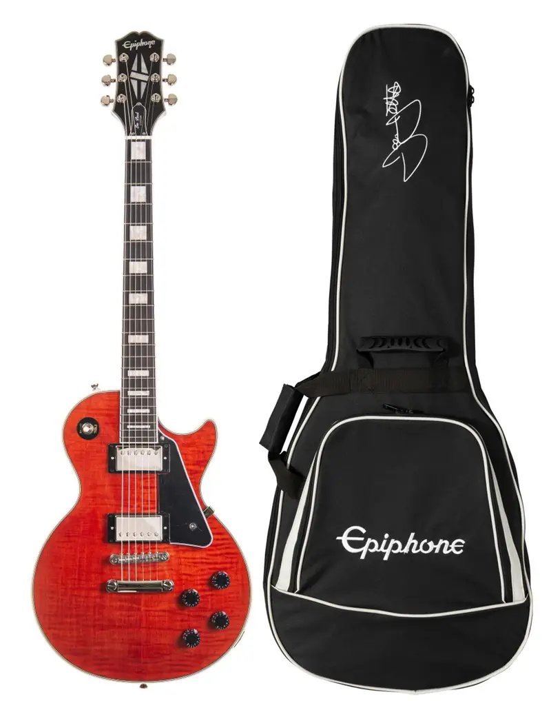 Epiphone Les Paul Custom Figured Electric Guitar with Premium Gig Bag, Transparent Red
