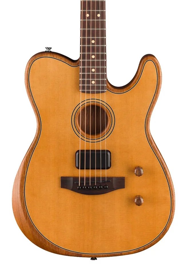 Fender Standard Acoustasonic Telecaster Electric Guitar RW FB, Aged Natural Made in Indonesia