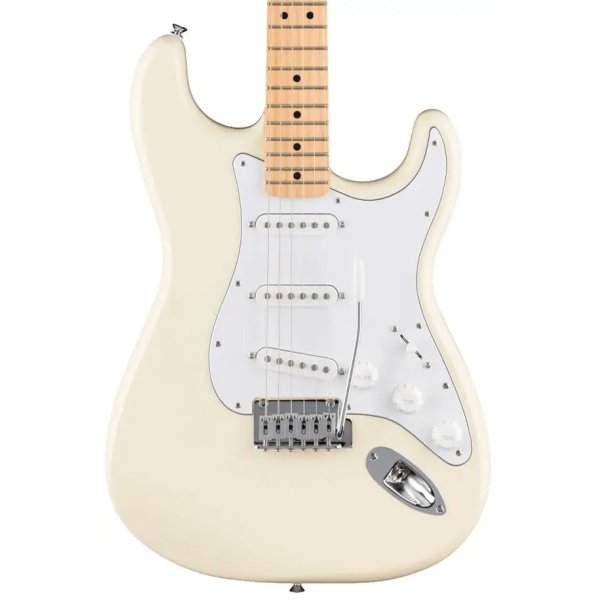 Fender Standard Stratocaster Electric Guitar Maple FB, Olympic White Made in Indonesia