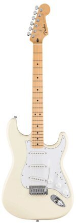 Fender Standard Stratocaster Electric Guitar Maple FB, Olympic White Made in Indonesia