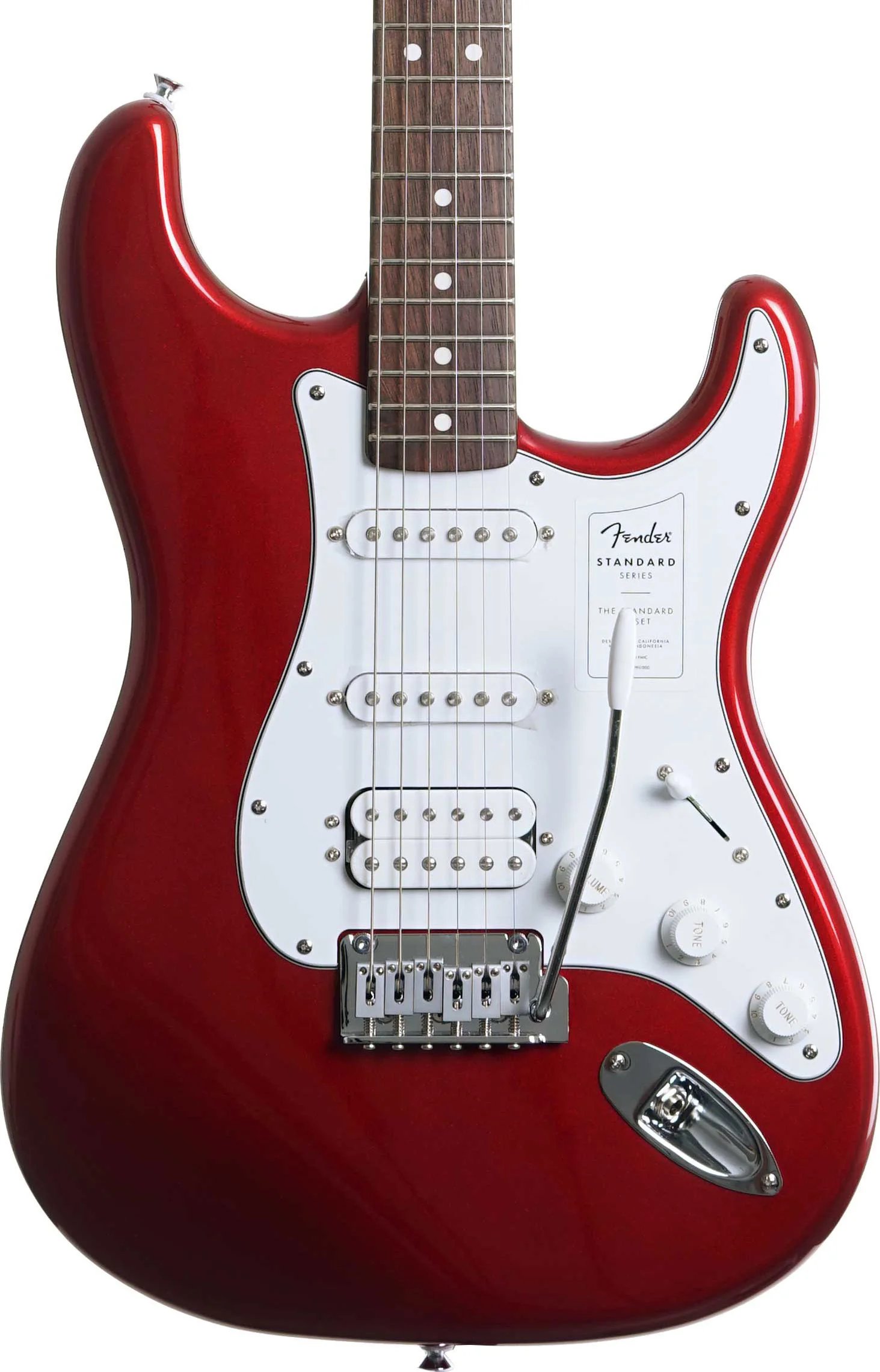Fender Standard Stratocaster Electric Guitar with White Pickguard Maple FB, Candy Cola Made in Indonesia